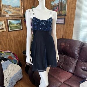 Vintage Y2K Black and Blue Sequin Dress
